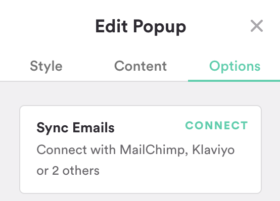 An option to sync emails with an Email Signup popup within the popup editor.