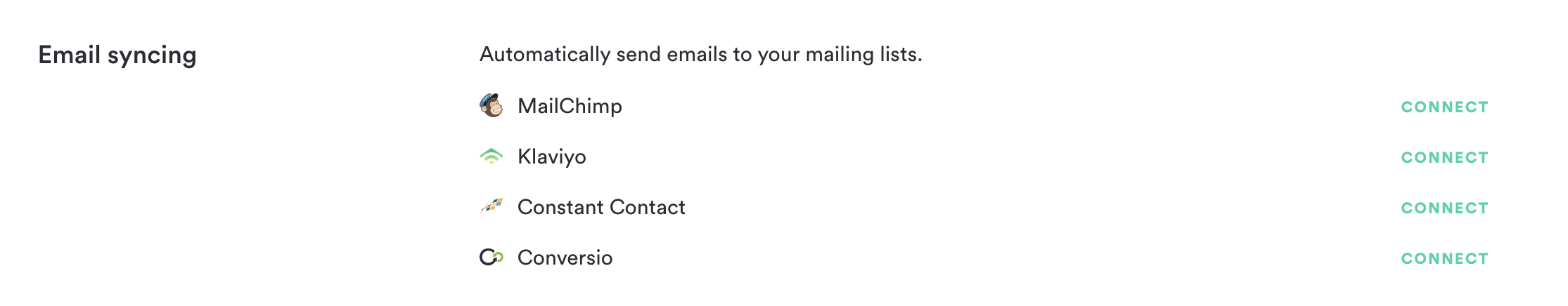 Email syncing options on Pixelpop's account page.