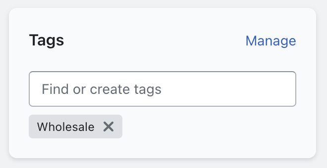 A field on a Shopify customer profile where a tag can be entered.