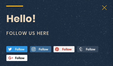 Pixelpop's Social Follow popup displaying links to social media accounts.