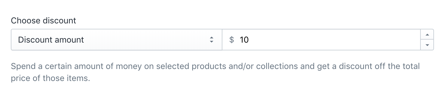 A setting to choose the discount type and amount for the offer.
