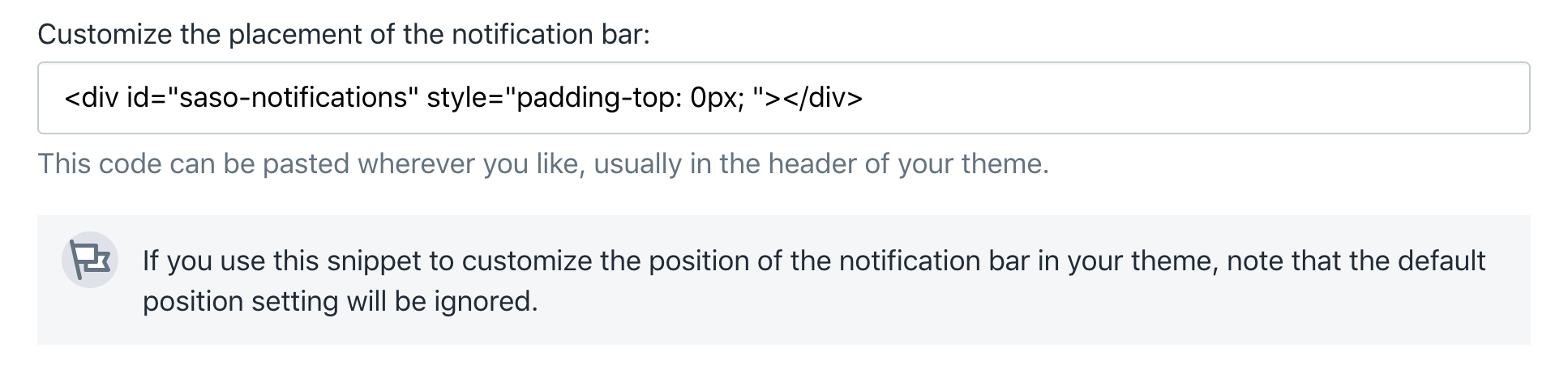 A code snippet that can be used to change the position of an offer's notification bar.