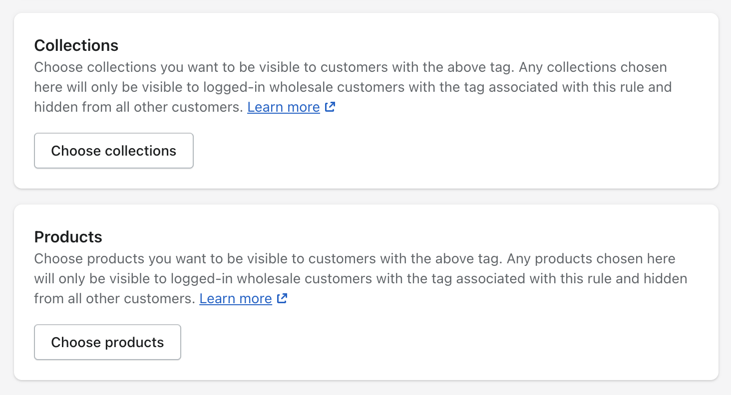 Settings to target products or collections for Product Visibility rules.